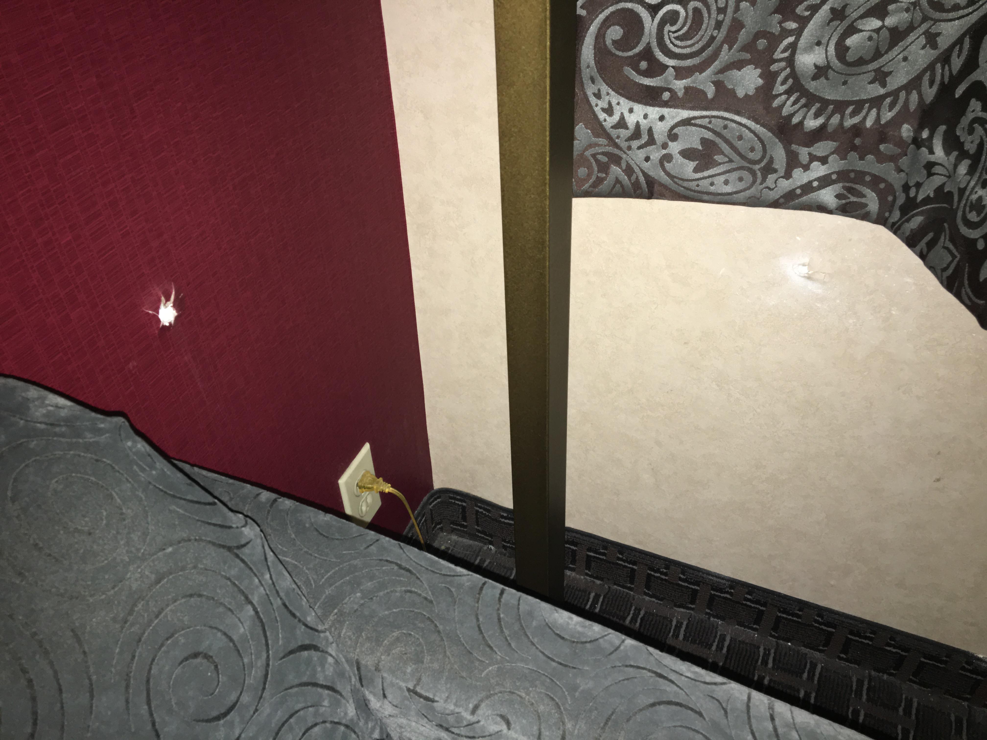 Bullet holes in our hotel room